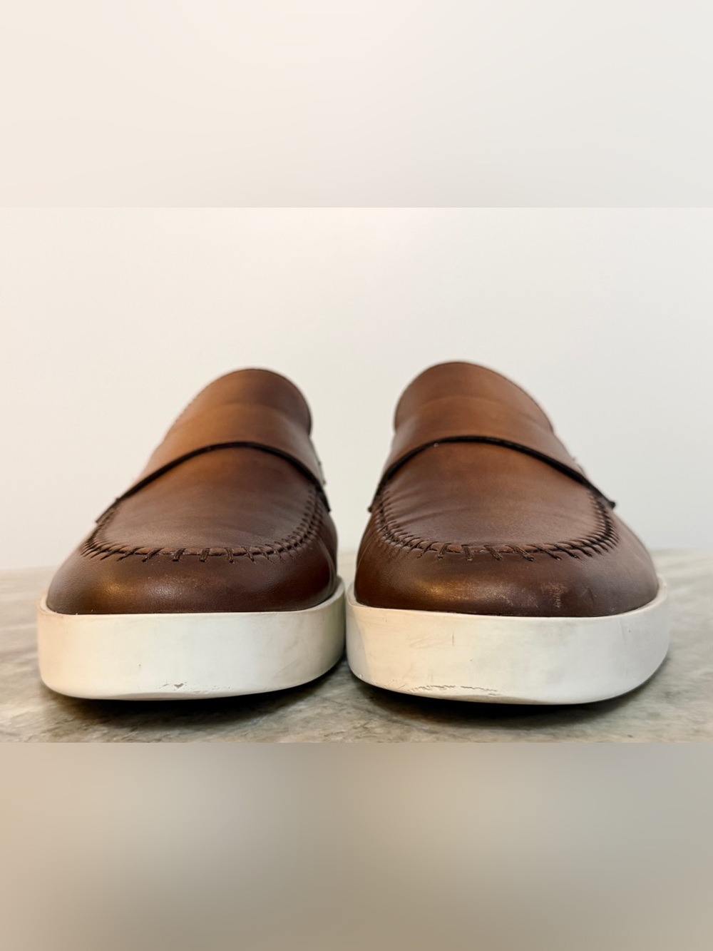 SANTONI BROWN / TAN Loafers UK 10.5 / US 11.5 Moccasin Slippers Rubber Sole $950 - Picture 7 of 12